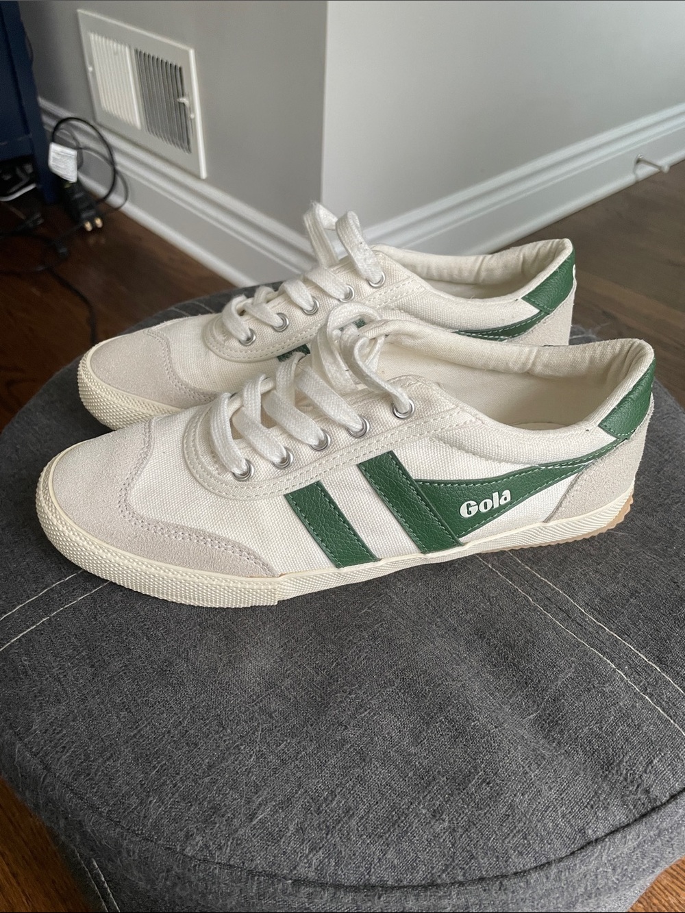 Gola Women's Off-White Canvas Sneakers with Green Stripes